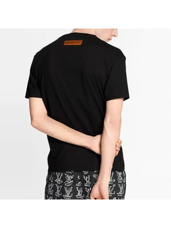 Футболка Men's LOUIS VUITTON Logo Printing Round Neck Short Sleeve Black — изображение 3 из 4, черный