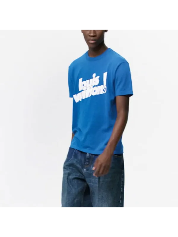 Футболка men's fw21 round neck logo alphabet printing classic short sleeve blue Louis Vuitton — изображение 4 из 4, синий