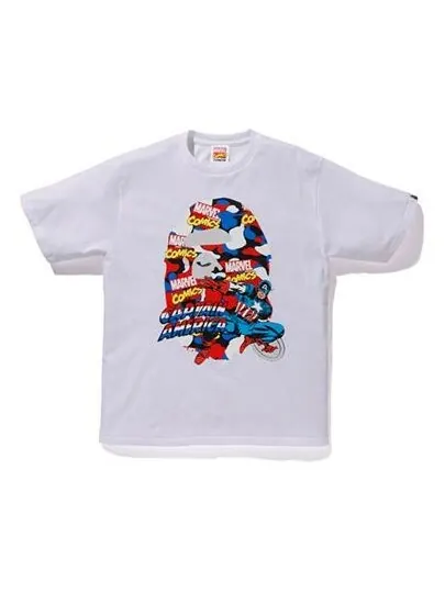 Футболка BAPE Marvel Crossover Team USA Printing Short Sleeve Unisex White — изображение 1 из 2, белый