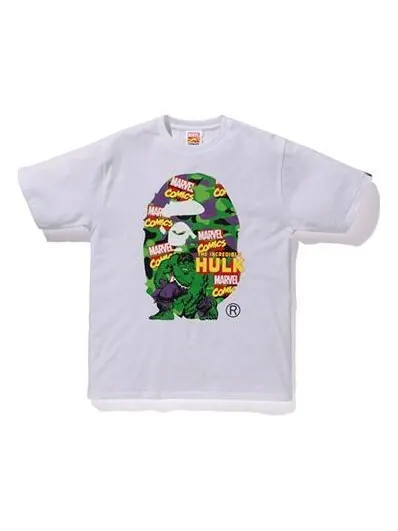 Футболка BAPE Marvel Crossover Green Printing Short Sleeve Unisex White — изображение 1 из 2, белый