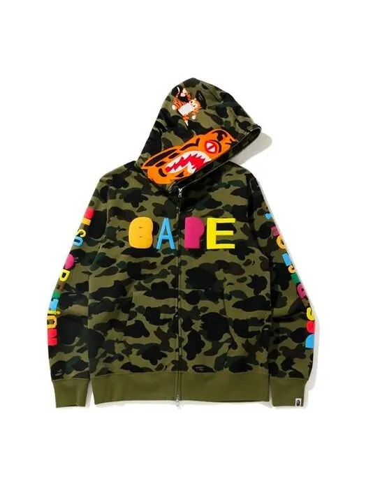 Толстовка Men's BAPE x READYMADE Crossover TIGER Shark Jacket Green Camouflage — изображение 1 из 3, зеленый