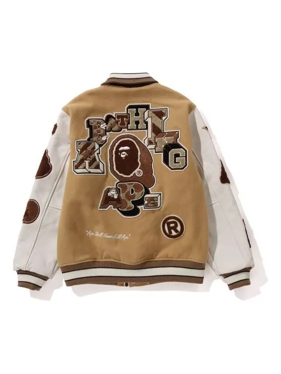 Куртка-бомбер A Bathing Ape BAPE Multi Motif Varsity Jacket — изображение 2 из 2, бежевый