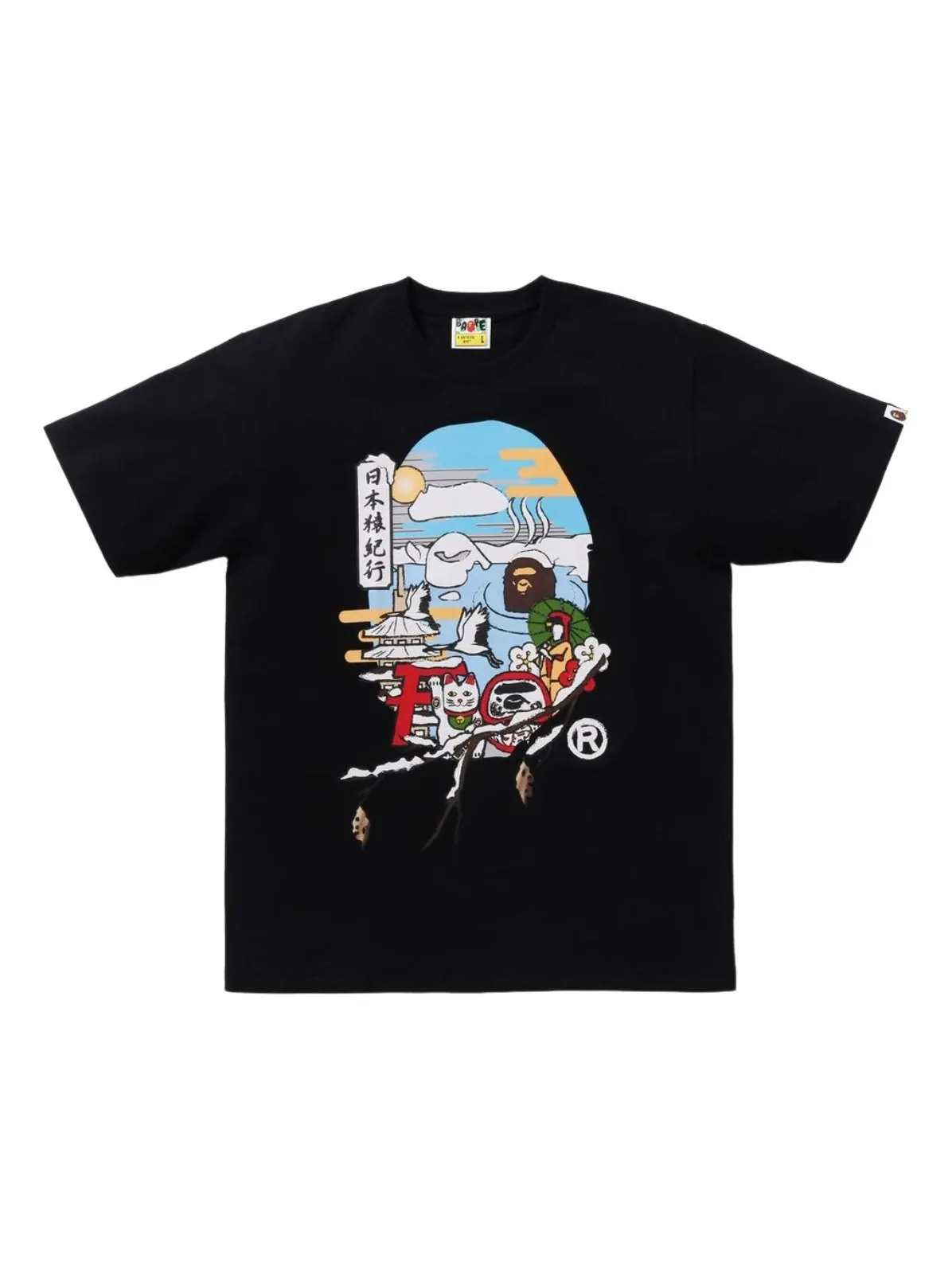 A Bathing Ape Футболка с изображением головы обезьяны из японской культуры, в купальнике — изображение 1 из 1, черный