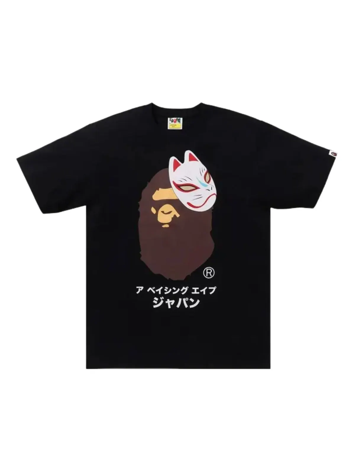 Футболка с изображением японской лисьей маски от A Bathing Ape — изображение 1 из 1, черный