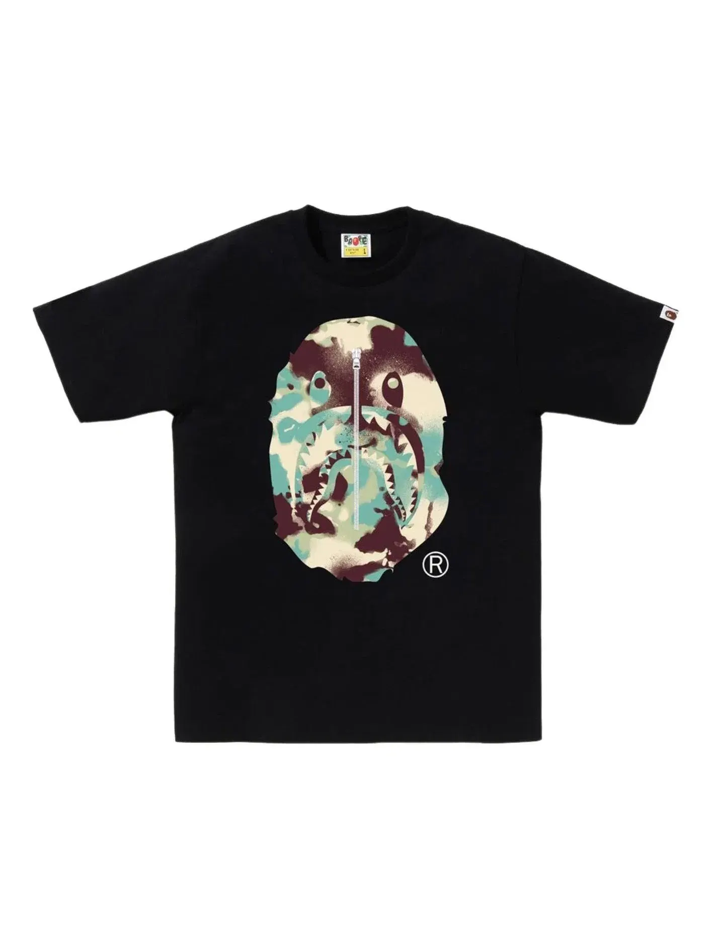 Мужская футболка с принтом Map Camo Ape Head Shark A Bathing Ape — изображение 1 из 2, черный