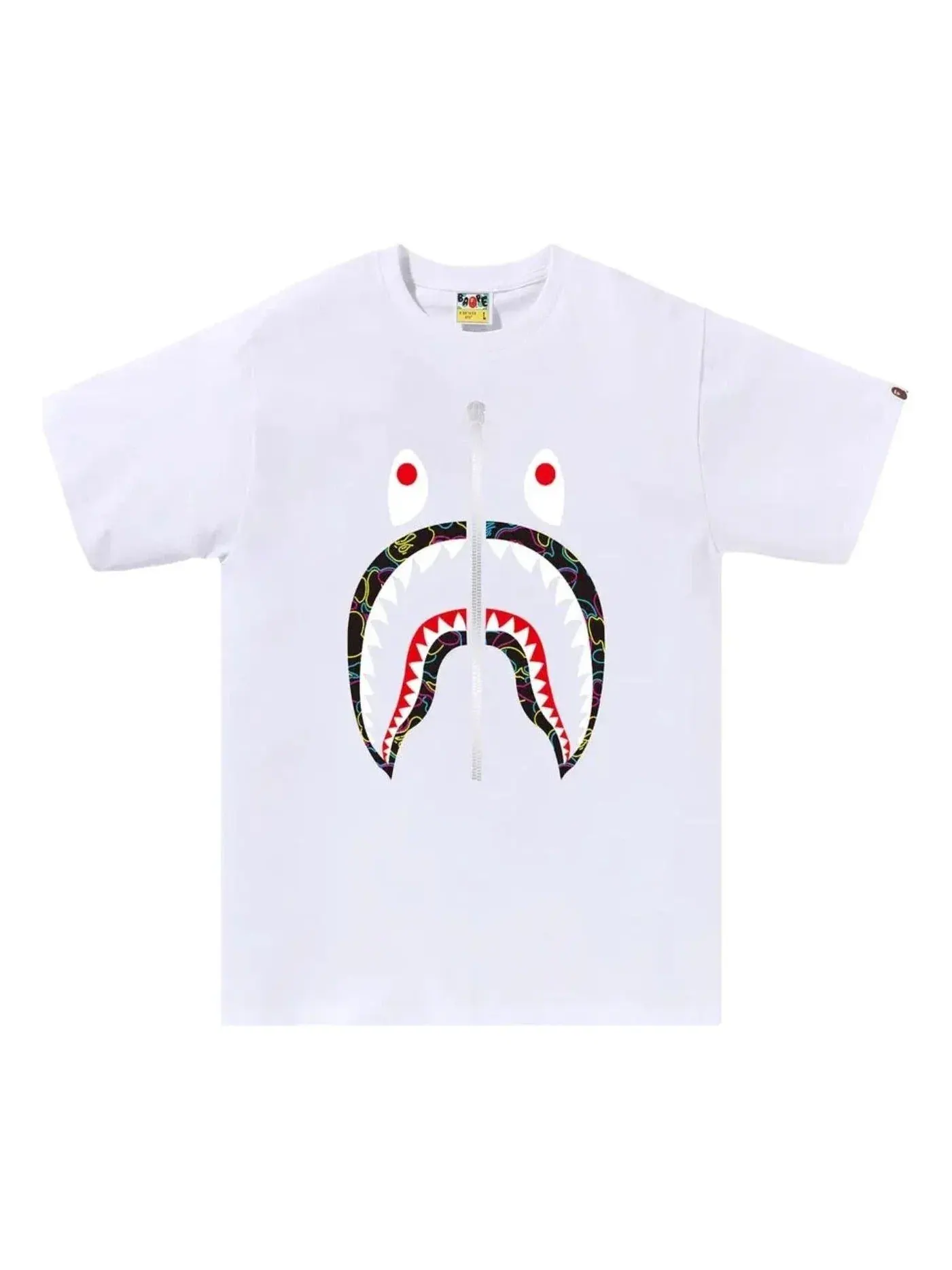Мужская футболка с принтом Neon Camo Shark A Bathing Ape — изображение 1 из 1, белый