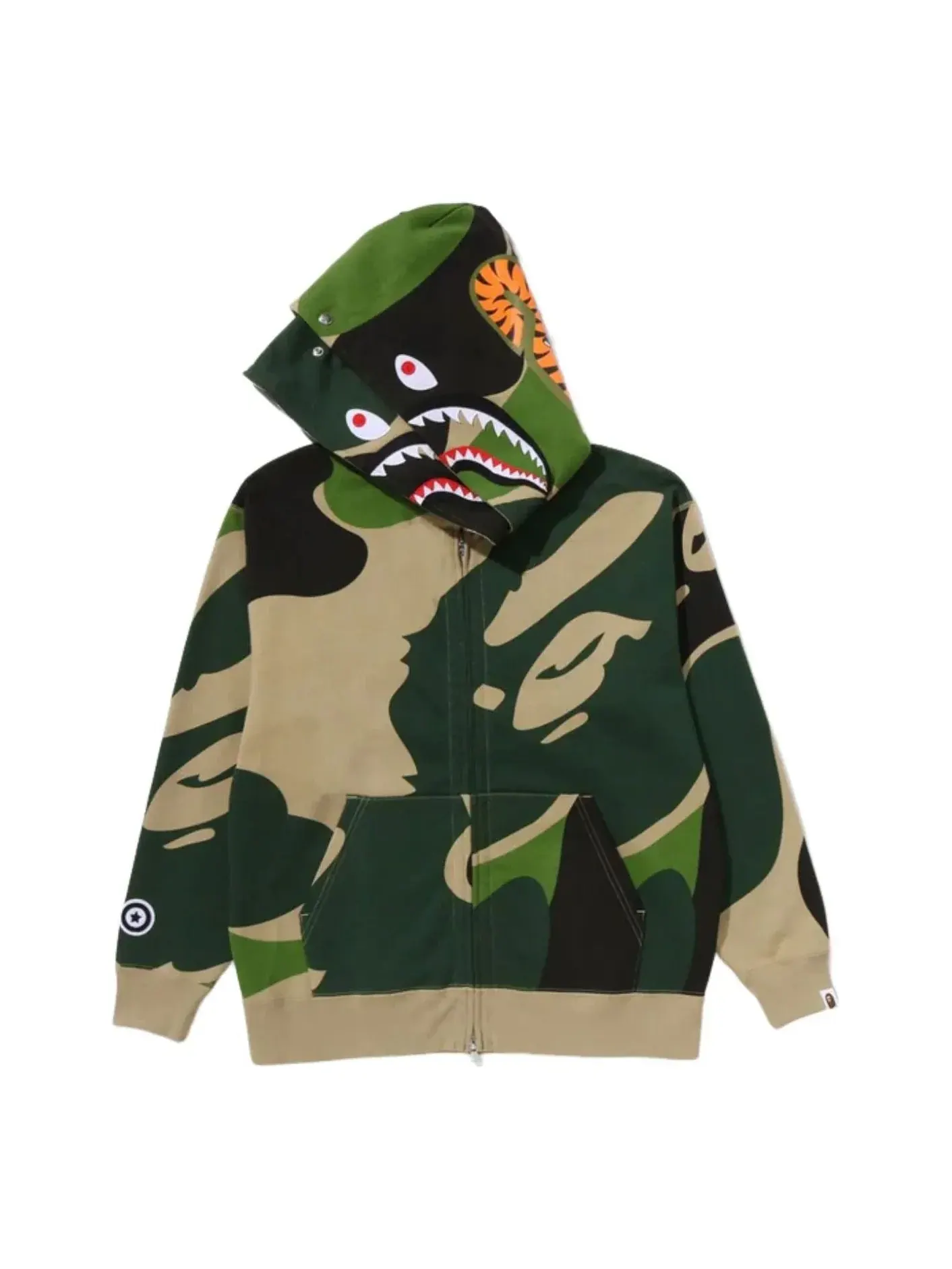 Толстовка A Bathing Ape Mega ABC Camo Double Shark Relaxed Fit Full Zip Hoodie 'Green' — изображение 1 из 5, зеленый