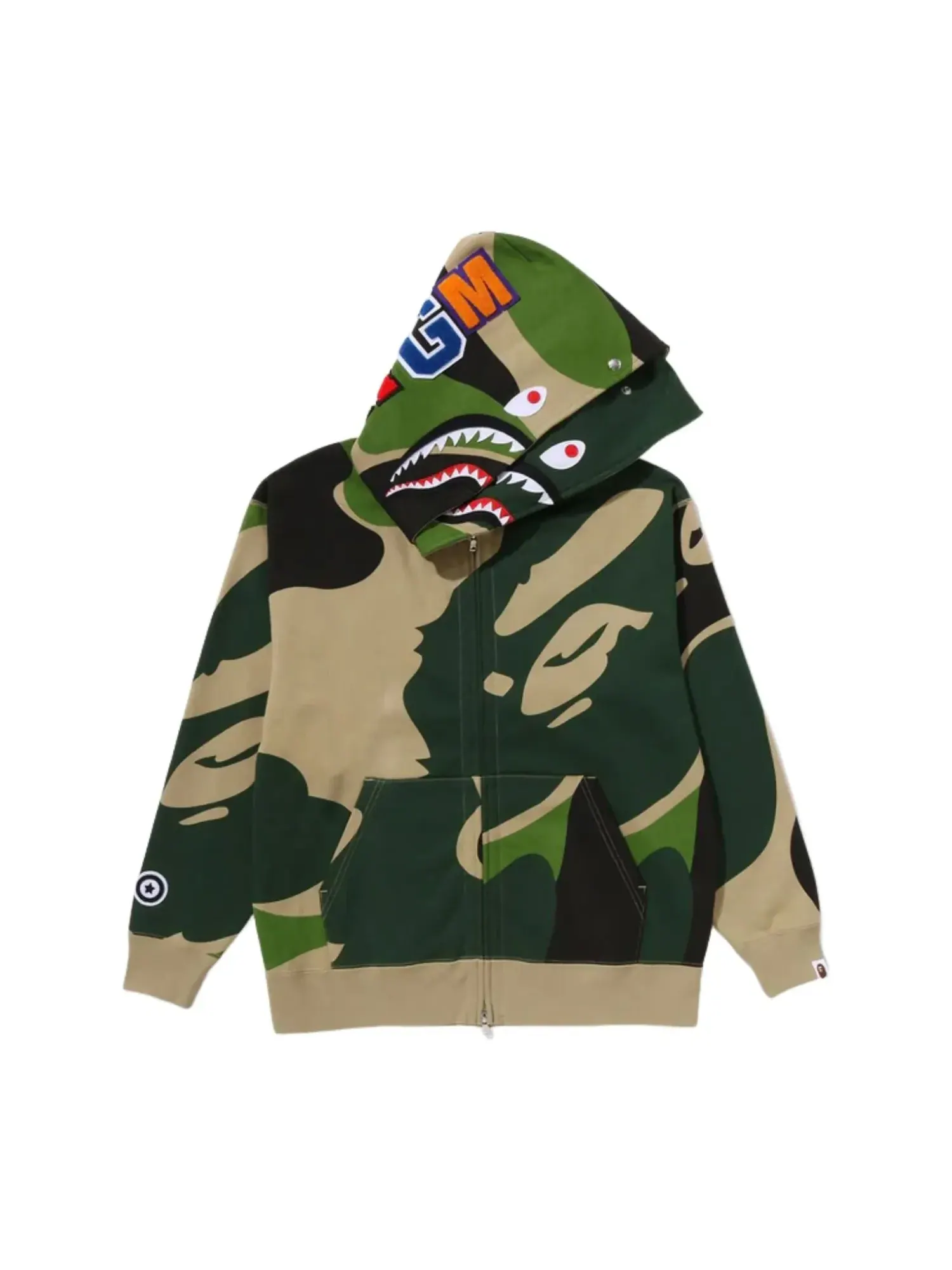 Толстовка A Bathing Ape Mega ABC Camo Double Shark Relaxed Fit Full Zip Hoodie 'Green' — изображение 2 из 5, зеленый