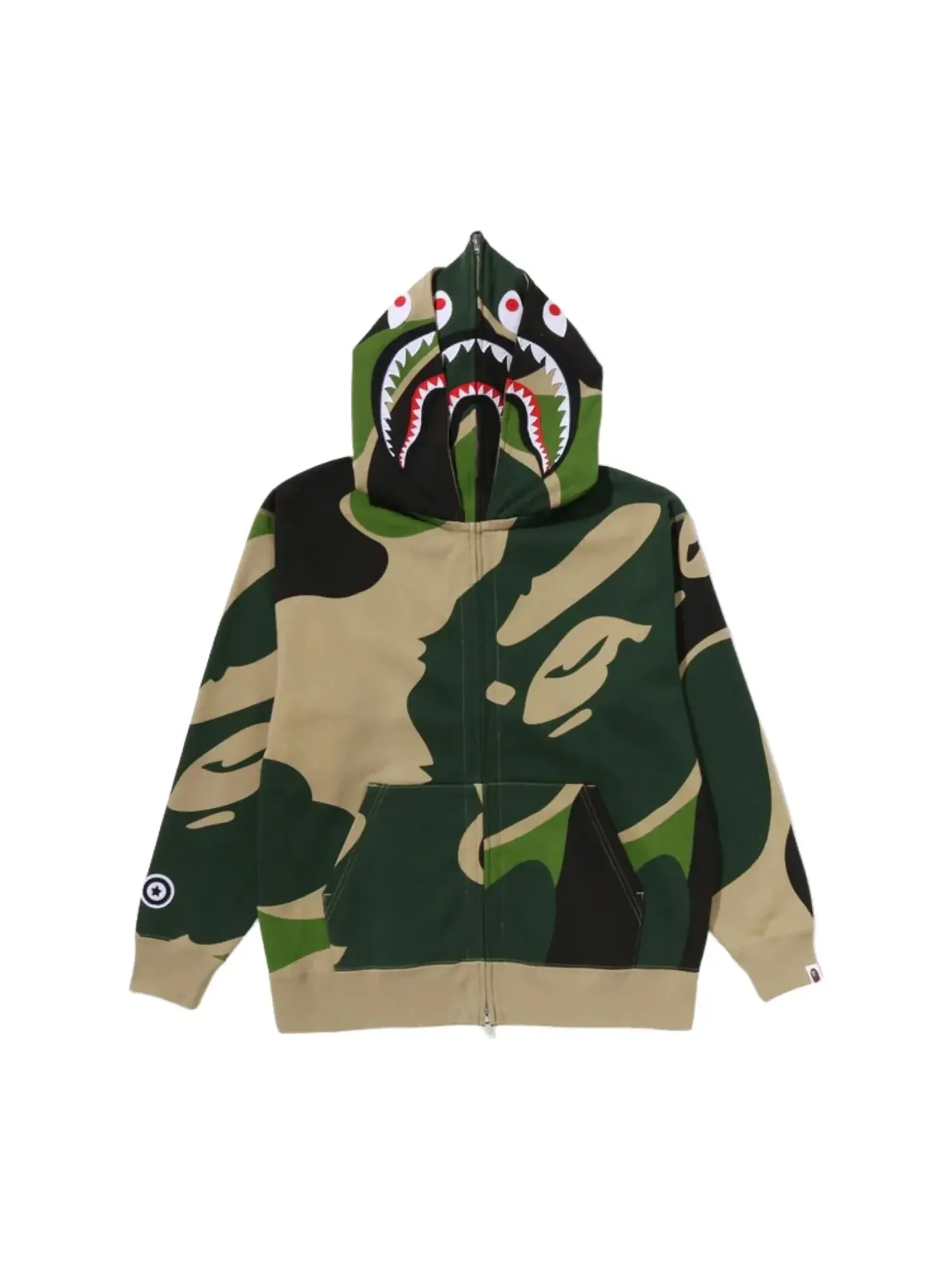Толстовка A Bathing Ape Mega ABC Camo Double Shark Relaxed Fit Full Zip Hoodie 'Green' — изображение 3 из 5, зеленый