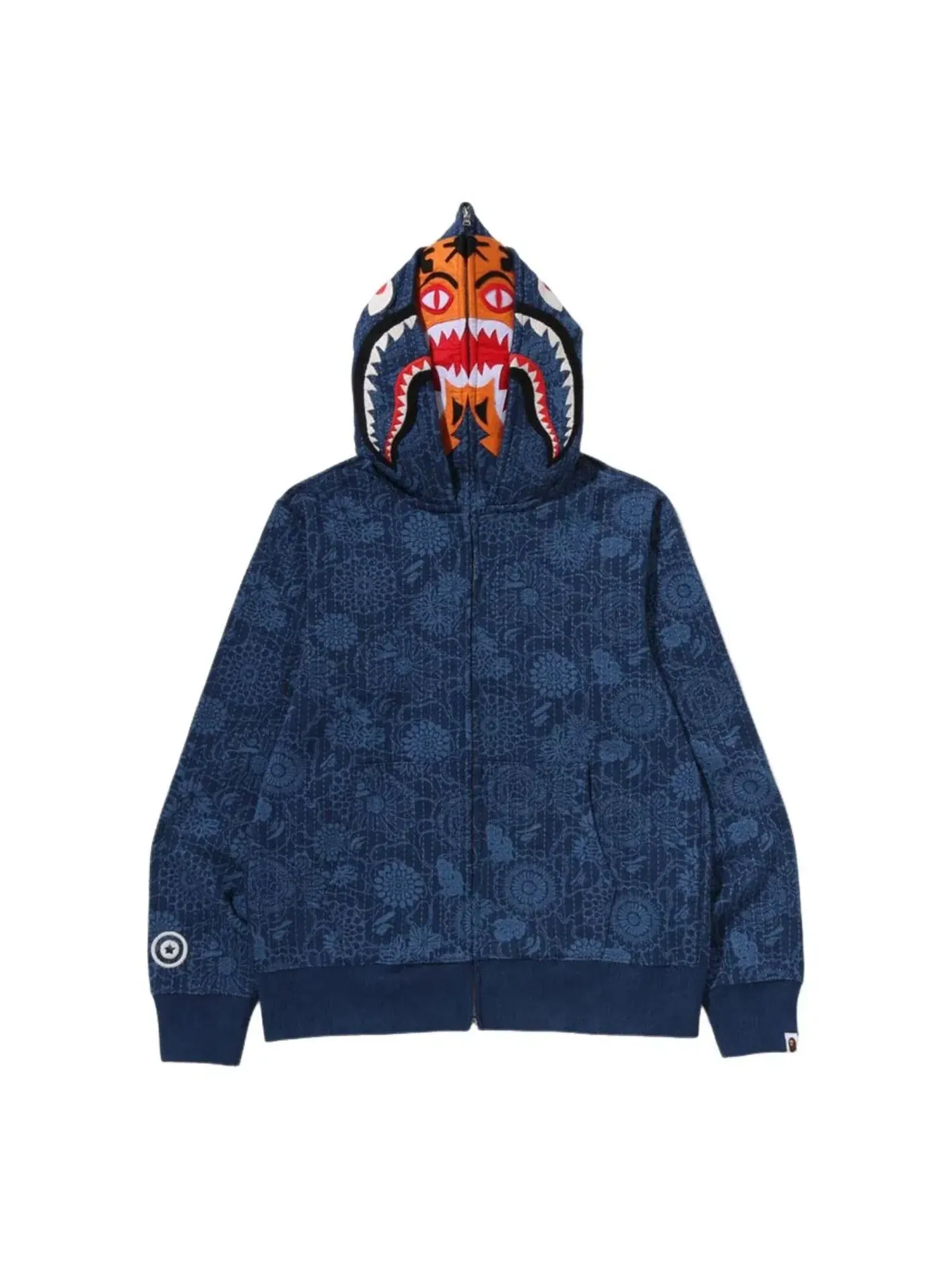 Мужское худи с капюшоном с принтом Japanese Indigo Art Camo Double Tiger Shark Full Zip A Bathing Ape — изображение 1 из 4