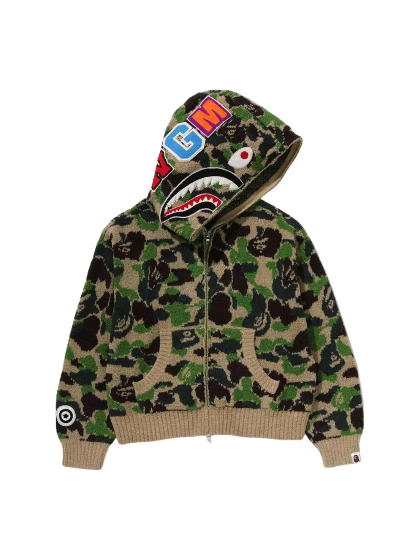 Мужское худи с принтом A Bathing Ape Camo Towel Jacquard Shark Full Zip — изображение 1 из 3, зеленый