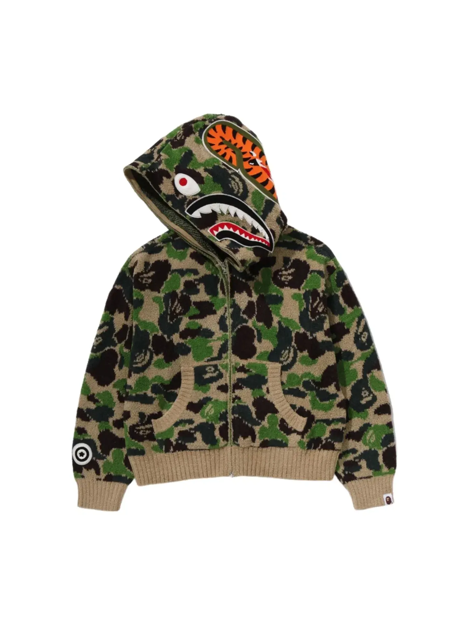 Мужское худи с принтом A Bathing Ape Camo Towel Jacquard Shark Full Zip — изображение 2 из 3, зеленый