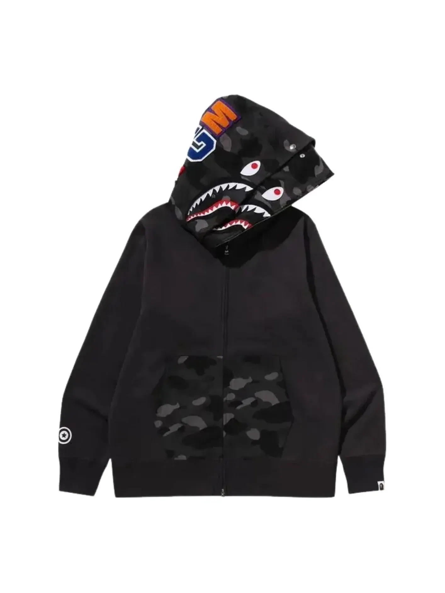 Толстовка A Bathing Ape Color Camo Shark Full Zip Double Hoodie 'Black' 1M30115009-BLACK — изображение 1 из 1, черный