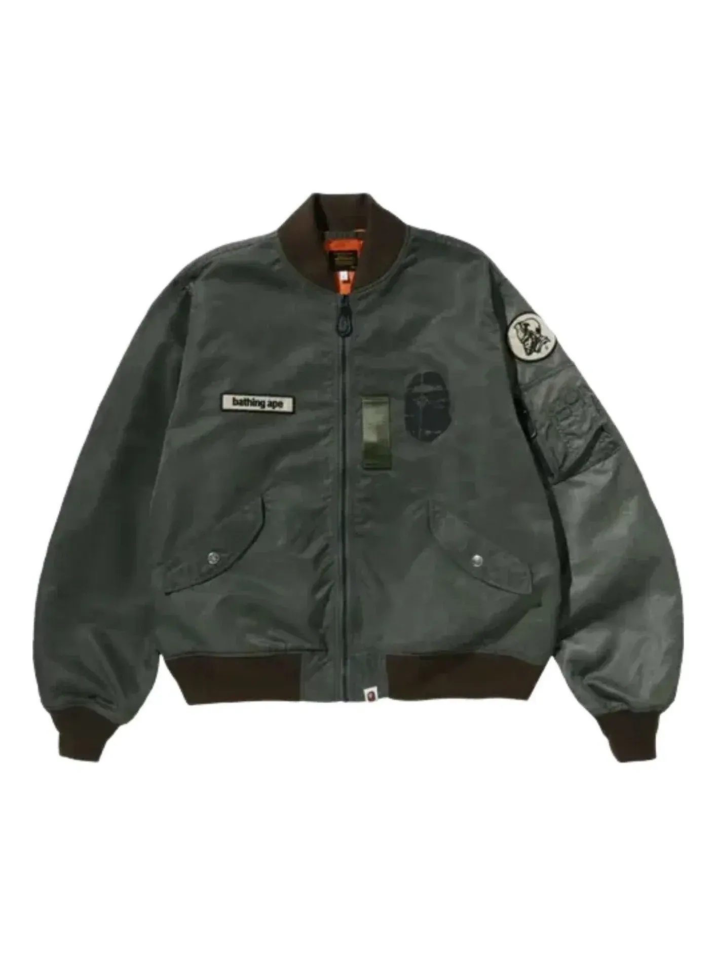 Куртка-бомбер A Bathing Ape с множеством нашивок — изображение 1 из 1, оливковый зеленый