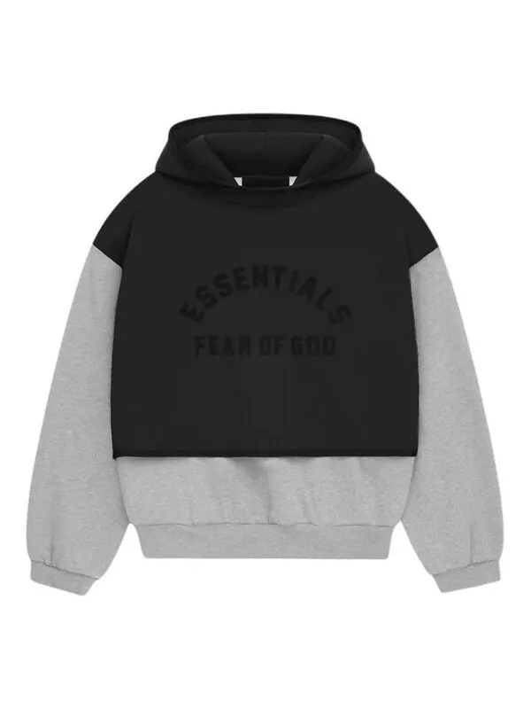 Толстовка nylon fleece hoodie 'light heather grey jet black' Fear Of God Essentials — изображение 1 из 2, серый/черный