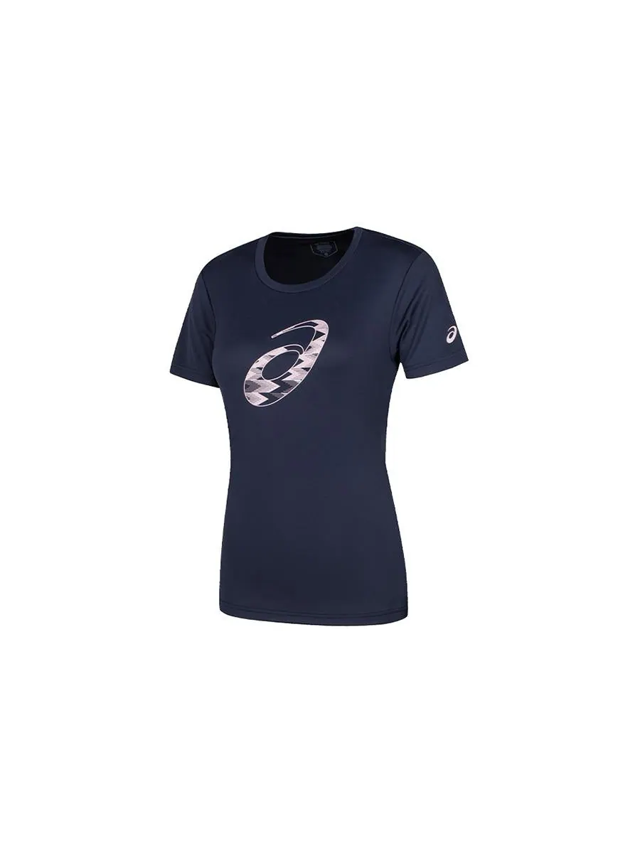 Футболка (WMNS) ASICS Spiral Graphic Short Sleeve T-Shirt Asia Sizing 'Midnight' — изображение 2 из 2, темно-синий