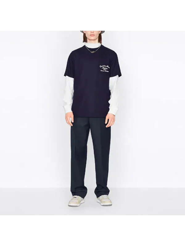 Футболка men's ss22 embroidered plain weave knit short sleeve navy blue t-shirt Dior — изображение 3 из 4, синий
