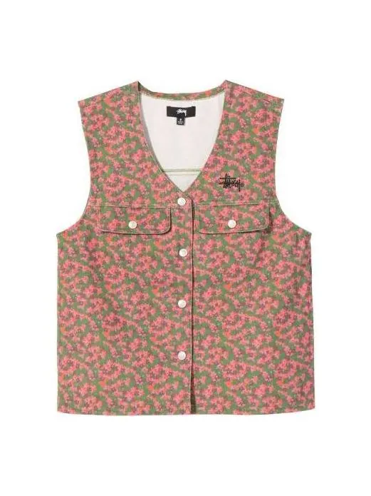 (WMNS) Жилет Stussy Sycamore Canvas Vest 'Flower' — изображение 1 из 3, красный/зеленый