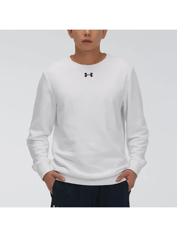 Толстовка rival fleece 2.0 crew pullover 'white' Under Armour — изображение 4 из 4, белый/черный