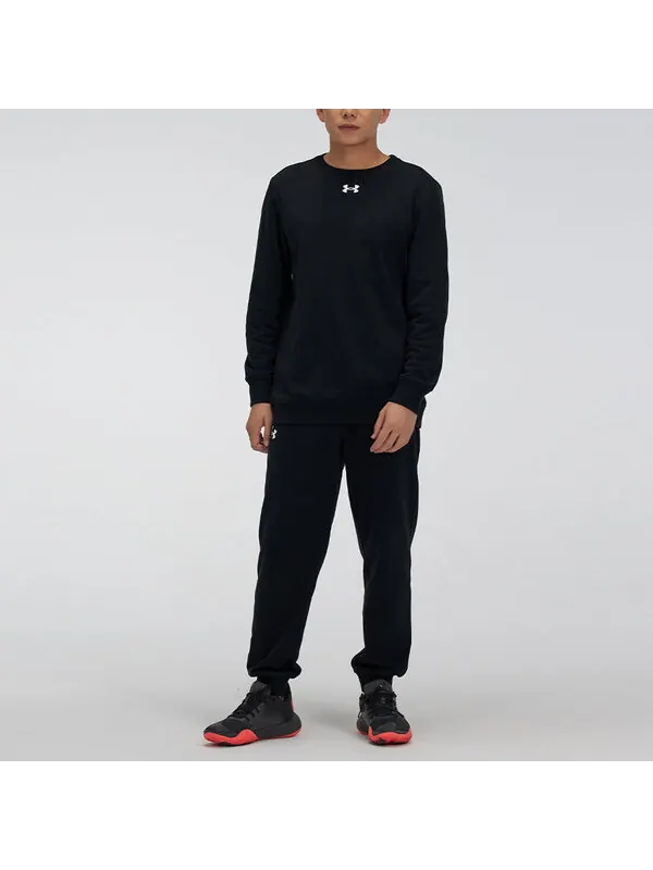 Толстовка rival fleece 2.0 crew pullover 'black' Under Armour — изображение 3 из 4, черный/белый