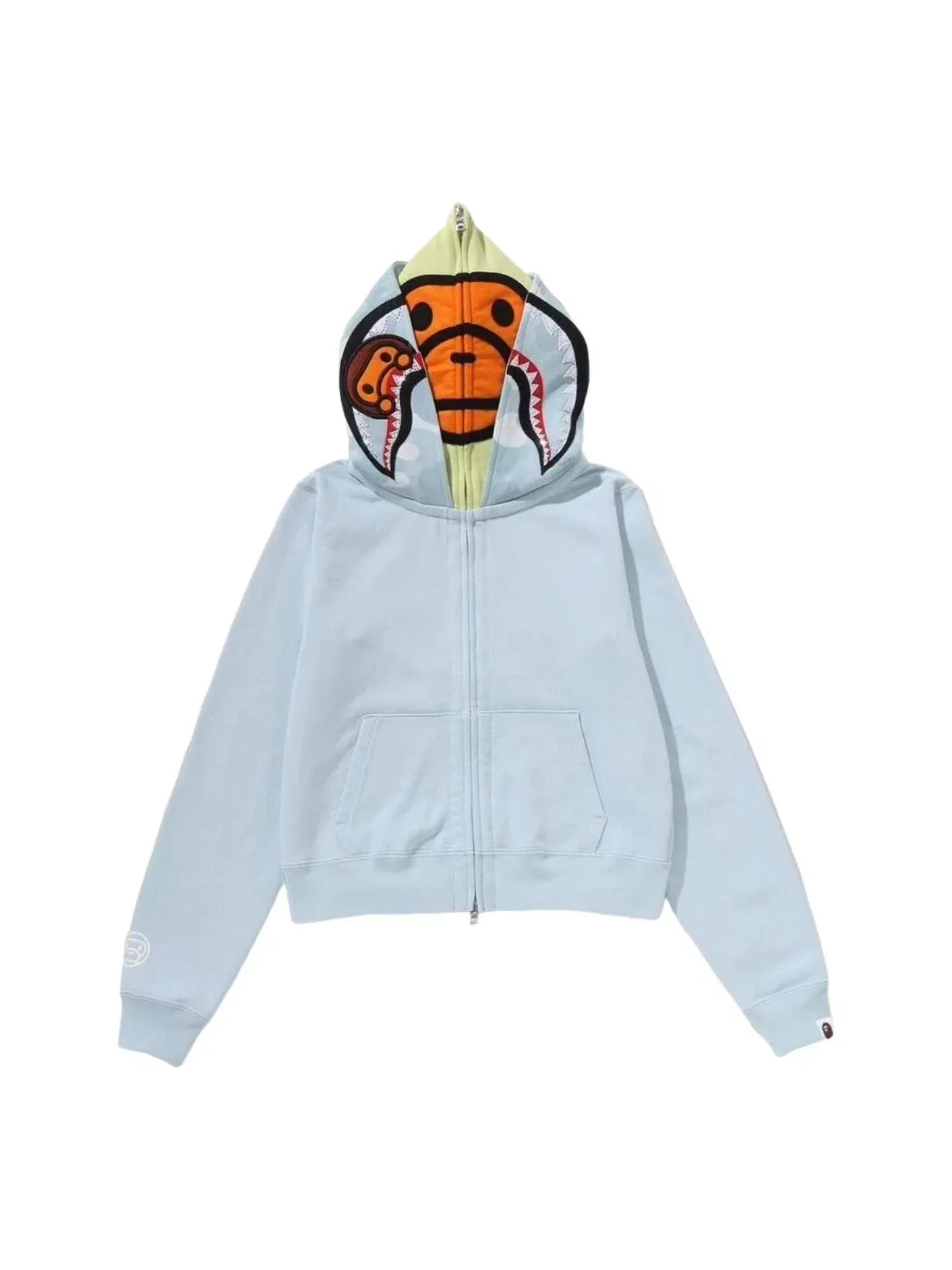 Мужское худи с капюшоном укороченный с принтом A Bathing Ape Milo Shark Cropped Full Zip Double Hoodie — изображение 1 из 4