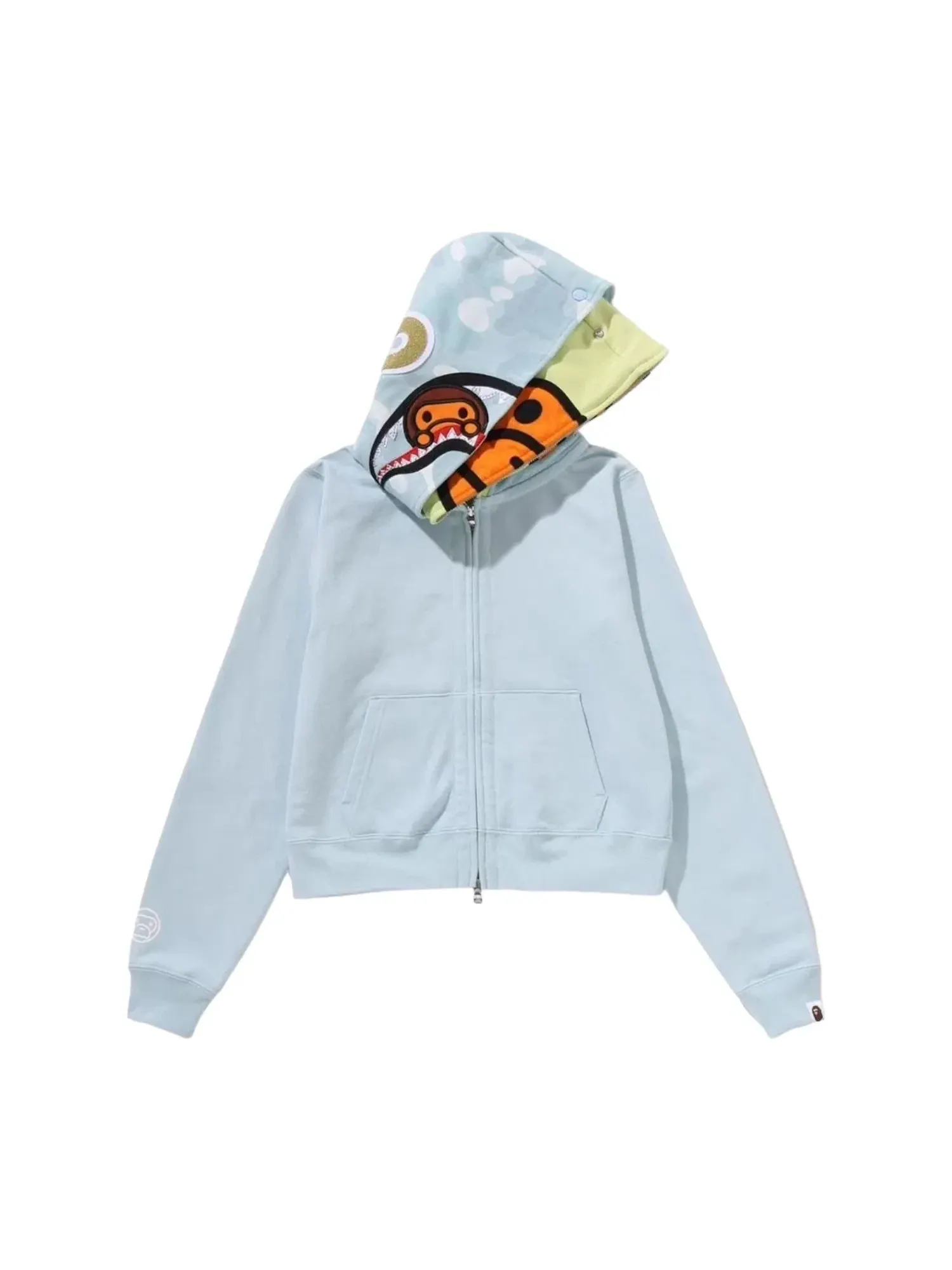 Мужское худи с капюшоном укороченный с принтом A Bathing Ape Milo Shark Cropped Full Zip Double Hoodie — изображение 2 из 4