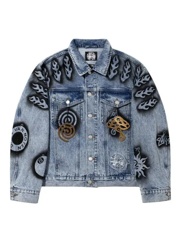 Куртка x dries van noten hand-stencilled denim jacket 'washed blue' Stussy — изображение 1 из 4, синий