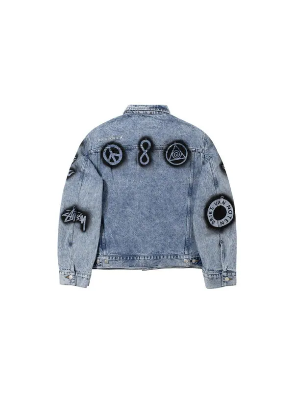 Куртка x dries van noten hand-stencilled denim jacket 'washed blue' Stussy — изображение 2 из 4, синий