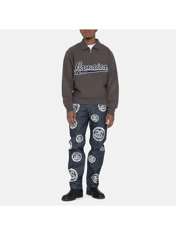 Толстовка x denim tears half zip fleece 'charcoal' Stussy — изображение 3 из 4, серый