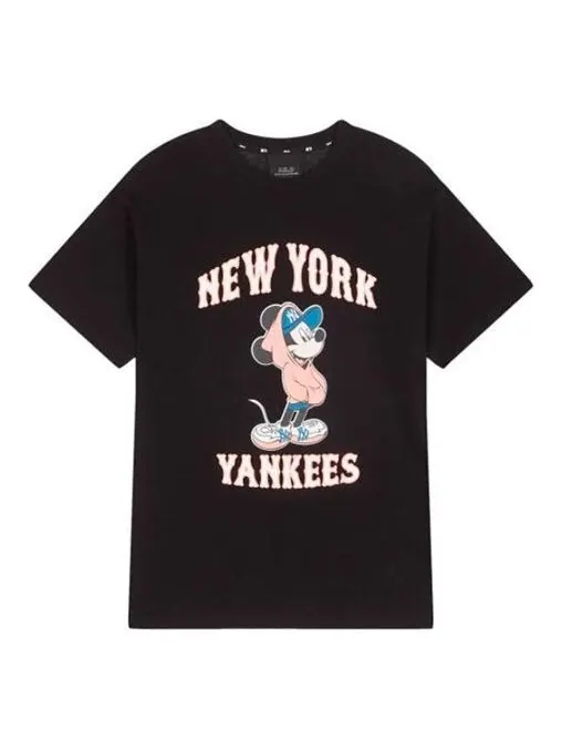 Футболка MLB Disney Mickey Crossover New York Yankees Basic Printing Round Neck Short Sleeve Unisex — черный