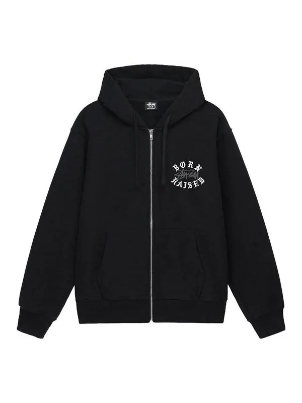 Куртка x born x raised logo zip hoodie 'black' Stussy — изображение 1 из 2, черный
