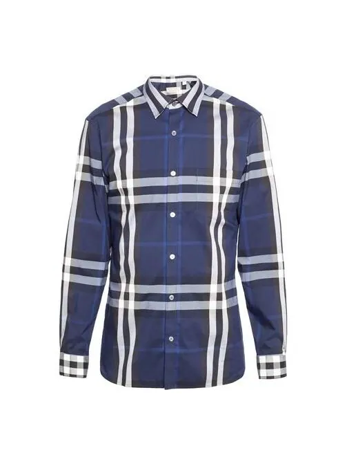 Рубашка Burberry Men's SS21 Classic Plaid Long Sleeves Shirt Navy синий, классическая клетка — изображение 1 из 4