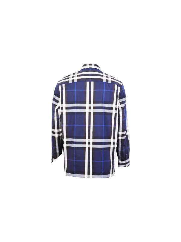 Рубашка Burberry Men's SS21 Classic Plaid Long Sleeves Shirt Navy синий, классическая клетка — изображение 2 из 4