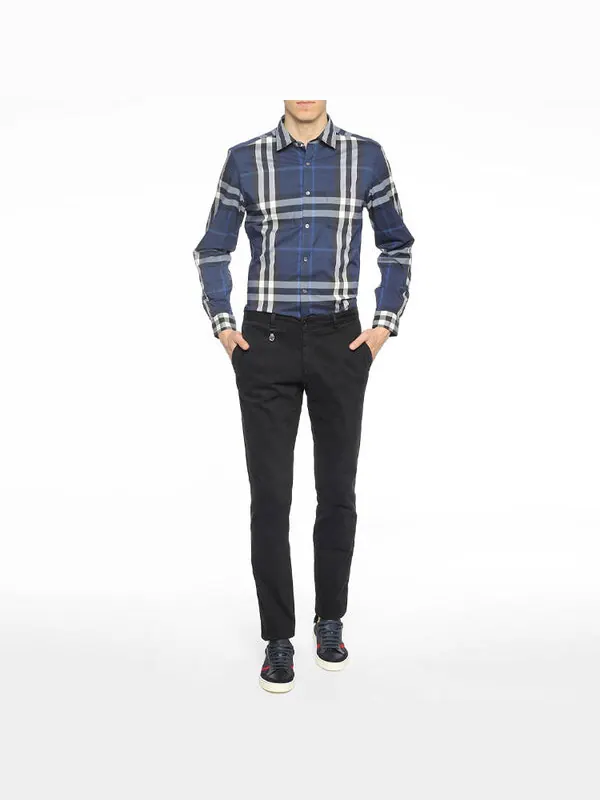 Рубашка Burberry Men's SS21 Classic Plaid Long Sleeves Shirt Navy синий, классическая клетка — изображение 3 из 4