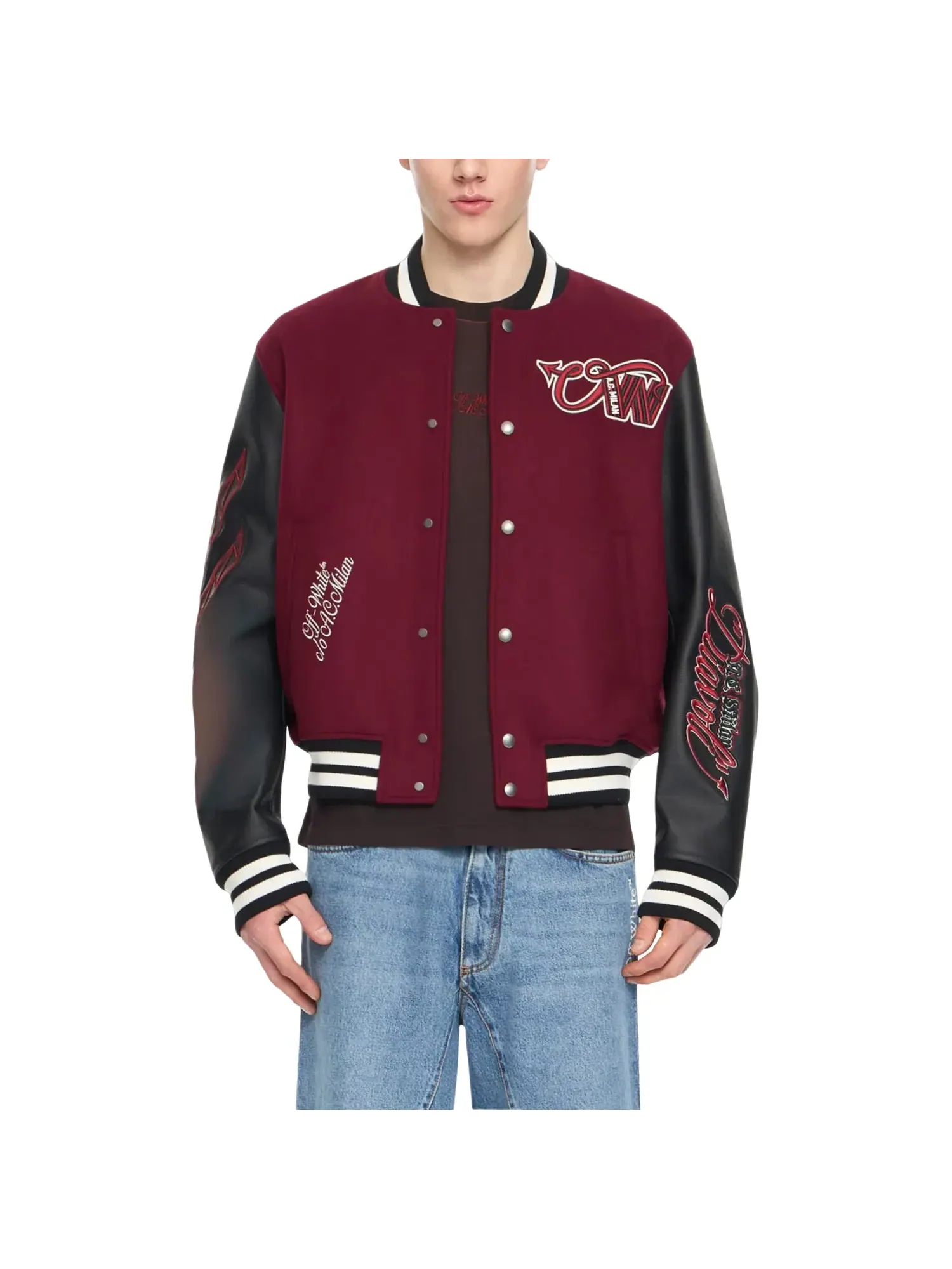 Куртка-бомбер Off-White xc/o AC Milan Varsity Jacket 'Black Red' 44MEA305G25F002125 — изображение 2 из 4, черный