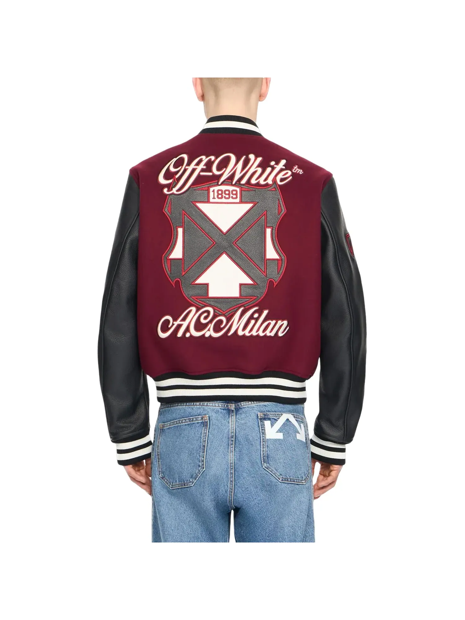 Куртка-бомбер Off-White xc/o AC Milan Varsity Jacket 'Black Red' 44MEA305G25F002125 — изображение 3 из 4, черный