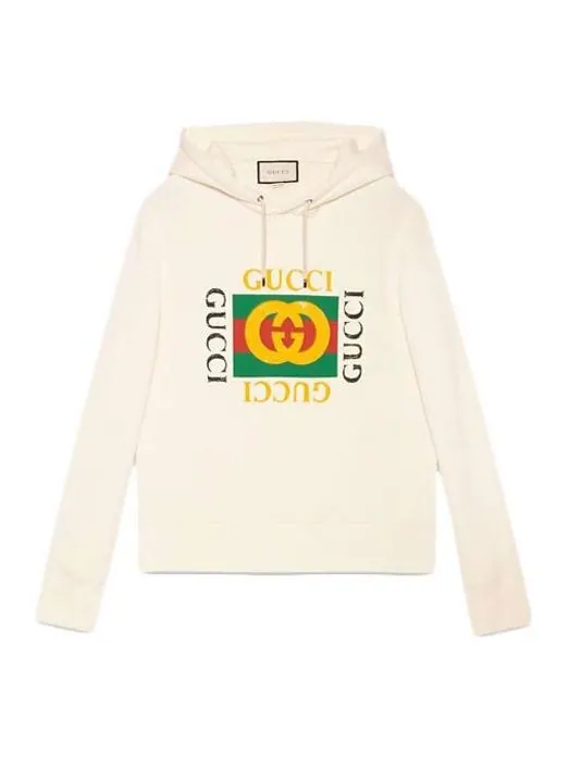 Толстовка Gucci Vintage Double Ring Logo Printed Hooded Drawstring Sweatshirt, мужская — изображение 1 из 4, белый