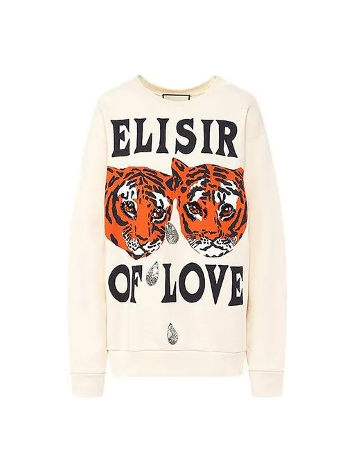 Толстовка Gucci Cotton Tiger Printed, свободный крой — изображение 1 из 4, белый