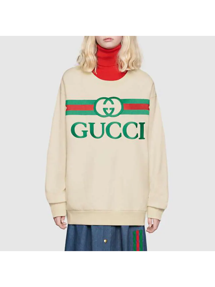 Свитер GUCCI Logo Oversized, женский — изображение 3 из 5, бежевый