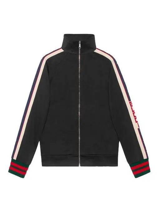 Куртка Gucci Technical Jersey Track Jacket, с молнией и полосками — изображение 1 из 4, черный