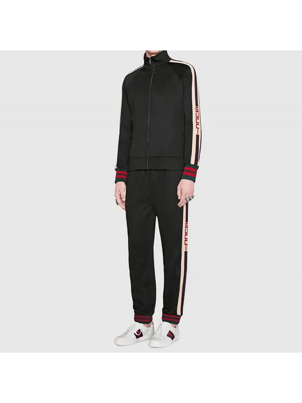 Куртка Gucci Technical Jersey Track Jacket, с молнией и полосками — изображение 2 из 4, черный