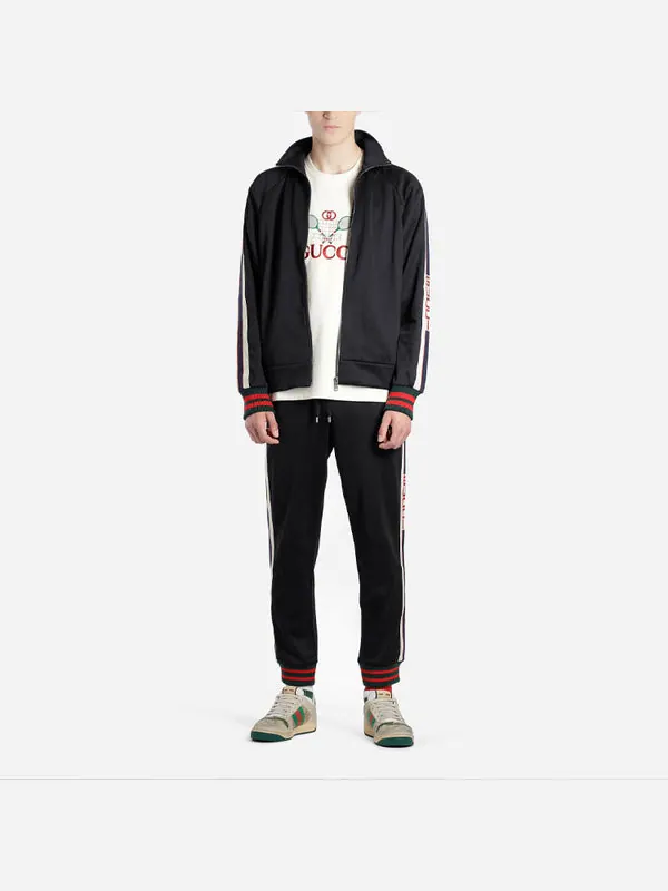Куртка Gucci Technical Jersey Track Jacket, с молнией и полосками — изображение 3 из 4, черный