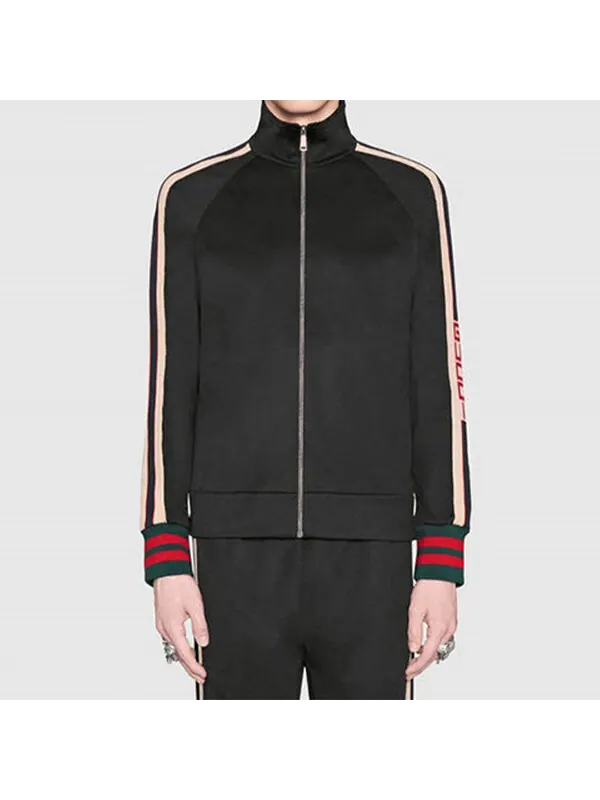 Куртка Gucci Technical Jersey Track Jacket, с молнией и полосками — изображение 4 из 4, черный