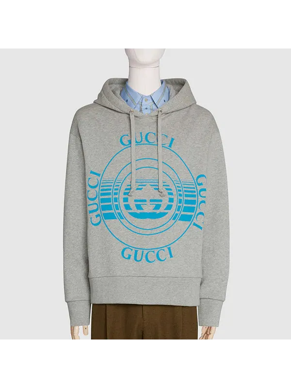 Толстовка Gucci mens record print oversize grey — изображение 2 из 3, серый
