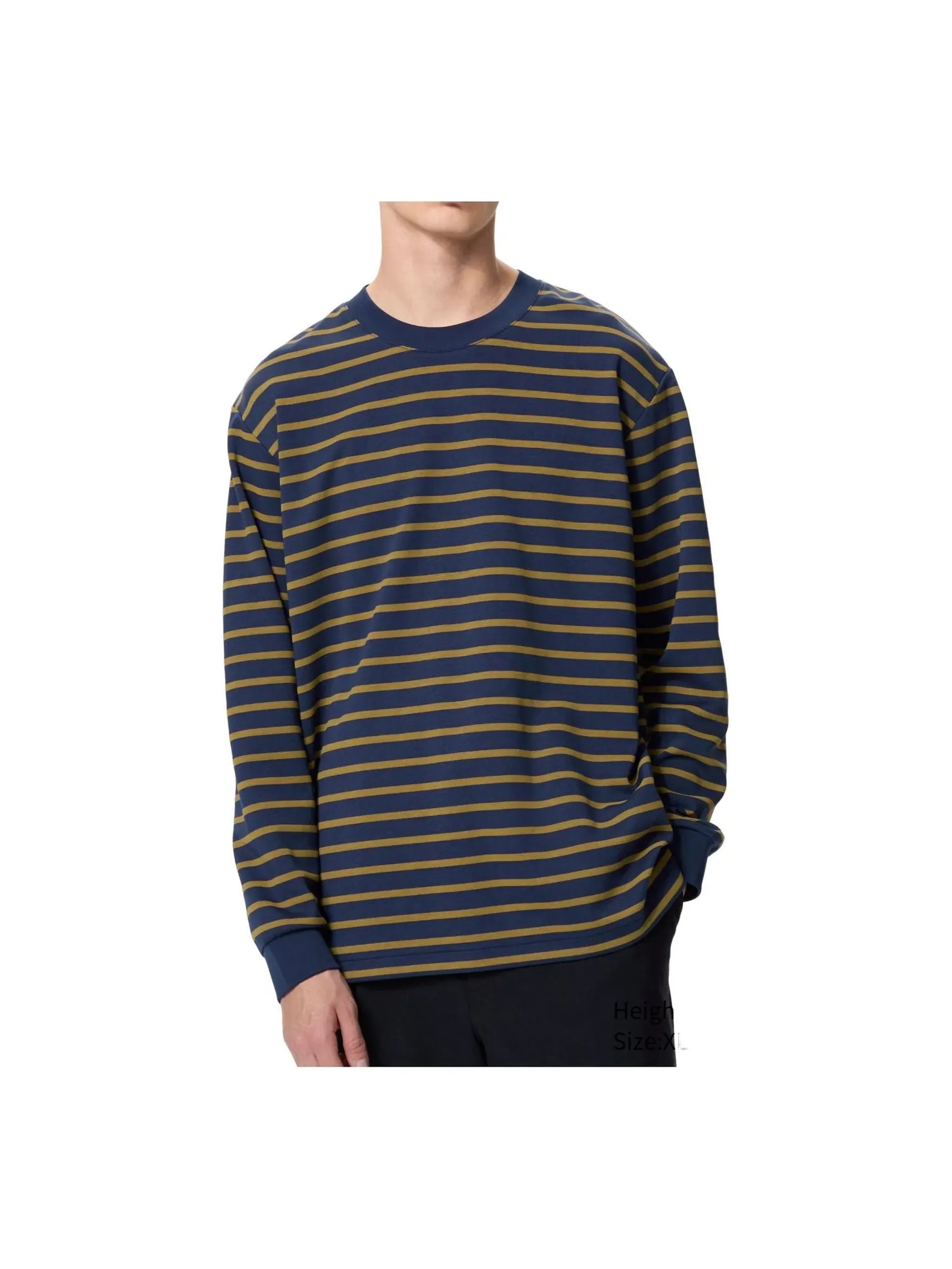 Футболка UNIQLO AIRism из хлопка в полоску с круглым вырезом и длинными рукавами