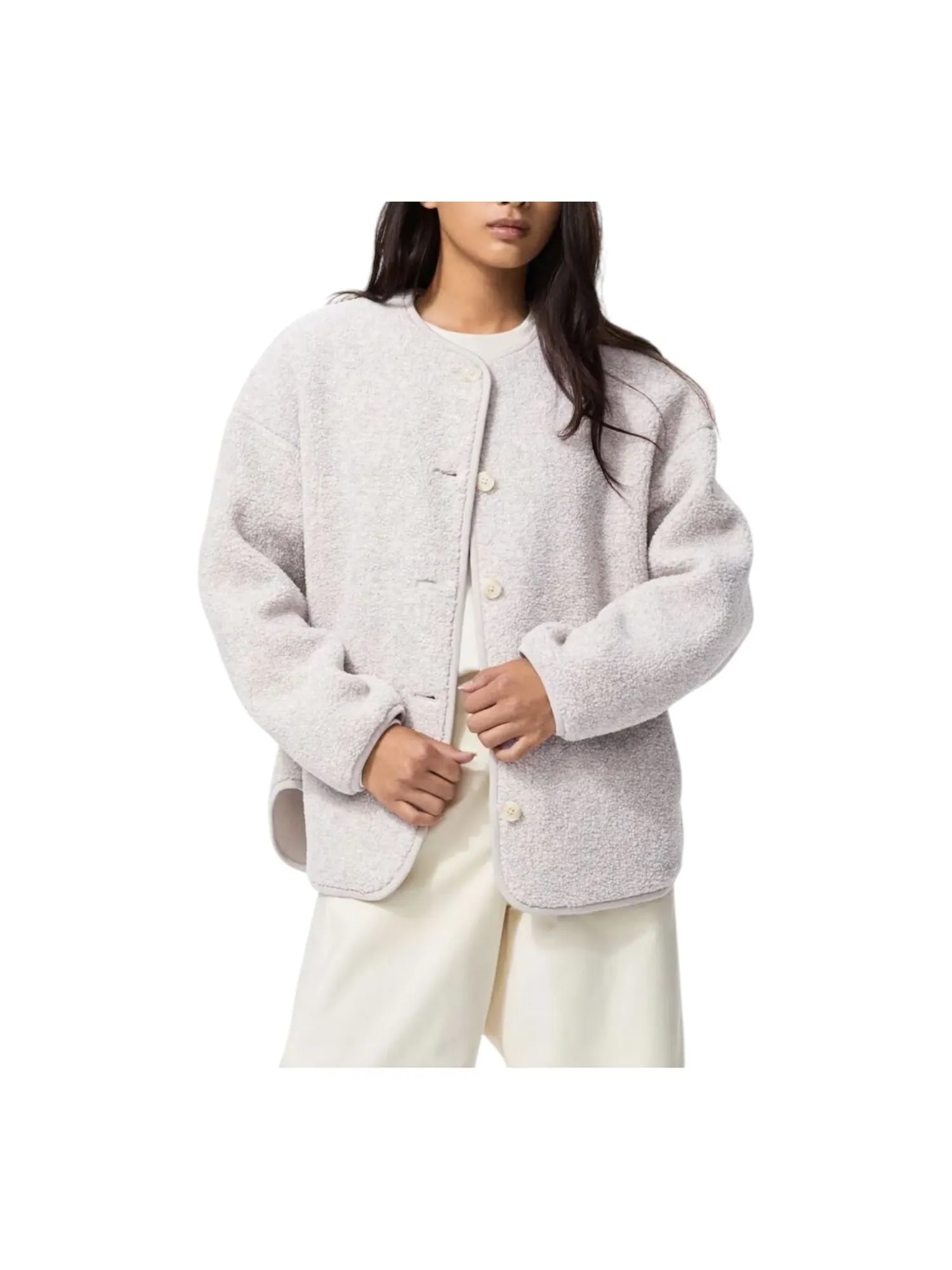 Кардиган Uniqlo из флиса с ворсом, свободного кроя — изображение 2 из 2, светлый серый