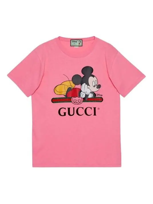 Футболка GUCCI Crossover Mickey Printing, с принтом Микки Мауса — изображение 1 из 4, розовый
