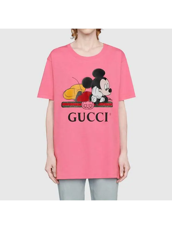 Футболка GUCCI Crossover Mickey Printing, с принтом Микки Мауса — изображение 2 из 4, розовый