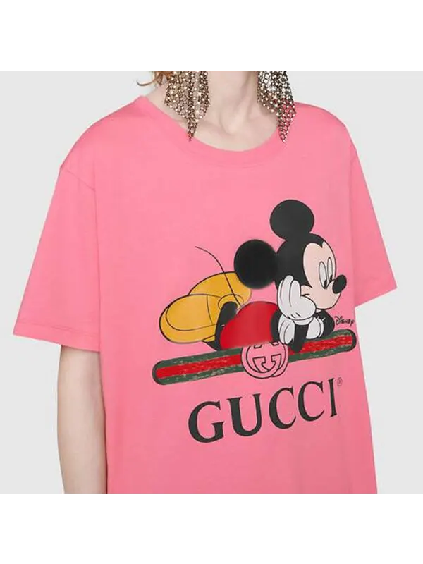 Футболка GUCCI Crossover Mickey Printing, с принтом Микки Мауса — изображение 4 из 4, розовый