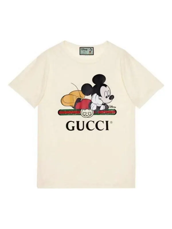 Футболка GUCCI x Disney Mickey Mouse Logo Short Sleeve, коллаборация — изображение 1 из 4, серо-белый